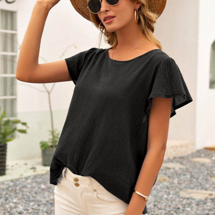 Round Neck Cutout Tie Back Top - MimiStylez