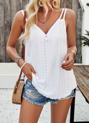 Eyelet V-Neck Double Strap Cami - MimiStylez