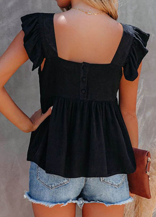 Full Size Ruffled Square Neck Cap Sleeve Blouse - MimiStylez