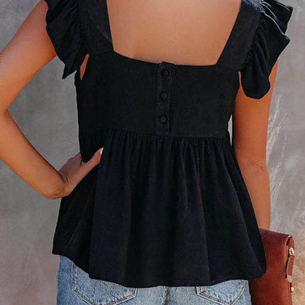 Full Size Ruffled Square Neck Cap Sleeve Blouse - MimiStylez