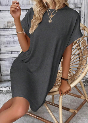Round Neck Short Sleeve Mini Dress - MimiStylez