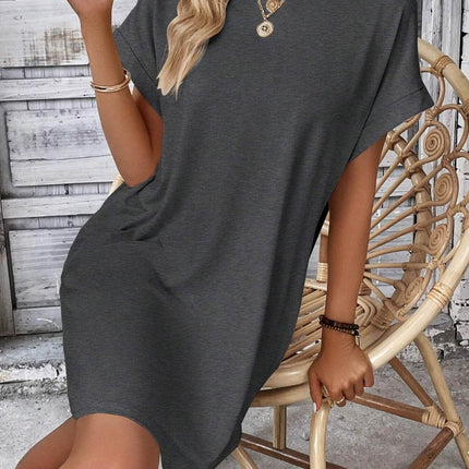 Round Neck Short Sleeve Mini Dress - MimiStylez