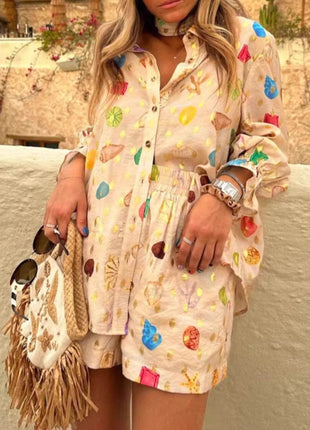 Colorful Print Shirt and Shorts Matching Set - MimiStylez