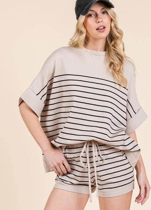 Lime 'N' Chili Striped Folded Half Sleeve Top and Shorts Set - MimiStylez