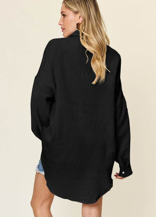 Double Take Full Size Pocketed Texture Button Up Shirt - MimiStylez