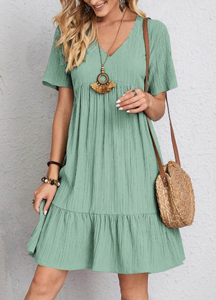 Full Size V-Neck Short Sleeve Dress - MimiStylez