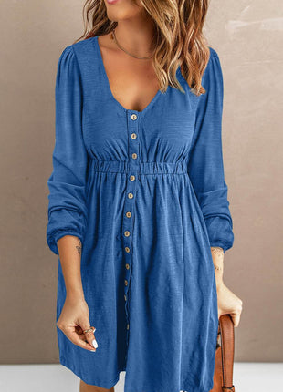 Scoop Neck Empire Waist Long Sleeve Mini Dress - MimiStylez