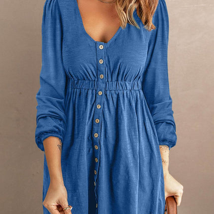 Scoop Neck Empire Waist Long Sleeve Mini Dress - MimiStylez