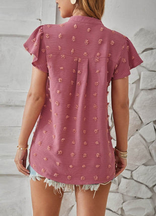 Swiss Dot Notched Cap Sleeve T-Shirt - MimiStylez