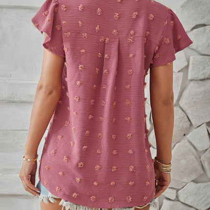 Swiss Dot Notched Cap Sleeve T-Shirt - MimiStylez