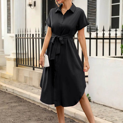 Tied Button Up Shirt Dress - MimiStylez