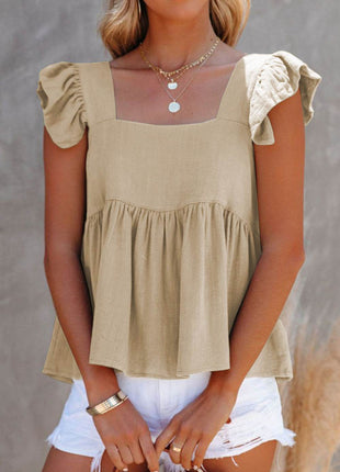 Full Size Ruffled Square Neck Cap Sleeve Blouse - MimiStylez
