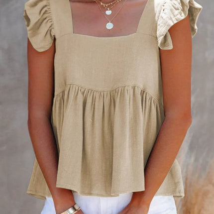 Full Size Ruffled Square Neck Cap Sleeve Blouse - MimiStylez