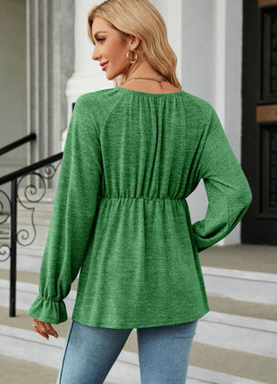 Round Neck Flounce Sleeve Blouse - MimiStylez