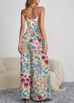 Decorative Button Spaghetti Strap Wide Leg Jumpsuit - MimiStylez