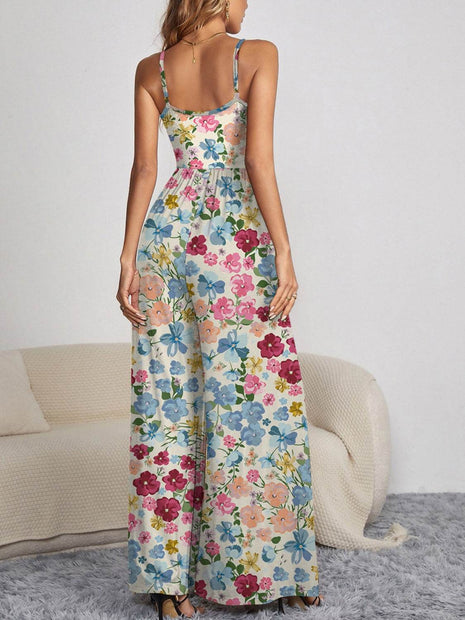 Decorative Button Spaghetti Strap Wide Leg Jumpsuit - MimiStylez