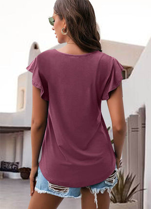 Ruffled Round Neck Cap Sleeve Blouse - MimiStylez