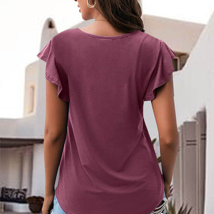 Ruffled Round Neck Cap Sleeve Blouse - MimiStylez
