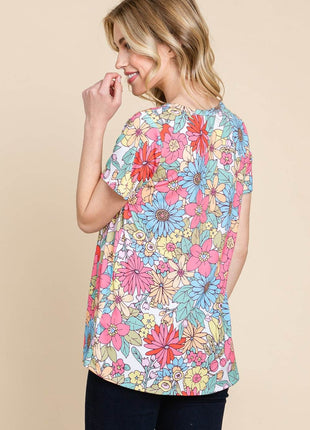 BOMBOM Floral Short Sleeve T-Shirt - MimiStylez