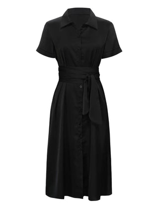 Button Down Belted Midi Shirt Dress - MimiStylez