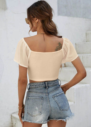 Drawstring Short Sleeve Crop Top - MimiStylez