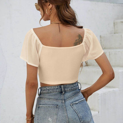 Drawstring Short Sleeve Crop Top - MimiStylez