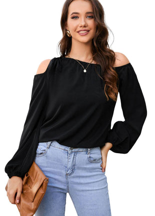 Double Take Tied Asymmetrical Neck Cold-Shoulder Blouse - MimiStylez