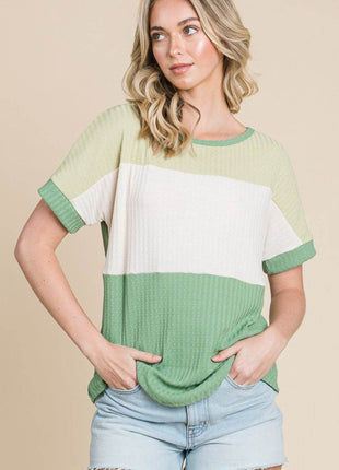 BOMBOM Color Block Short Sleeve T-Shirt - MimiStylez