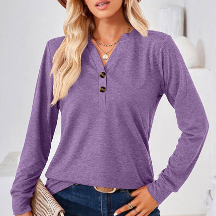 Notched Long Sleeve T-Shirt - MimiStylez