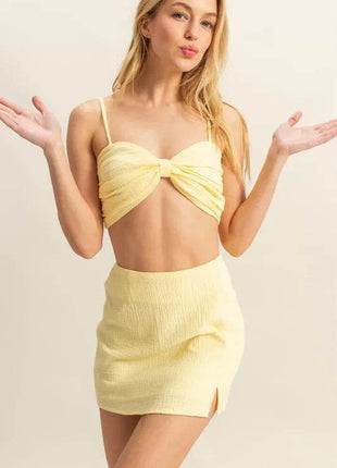 HYFVE Ruched Bra Top and Mini Skirt Set - MimiStylez
