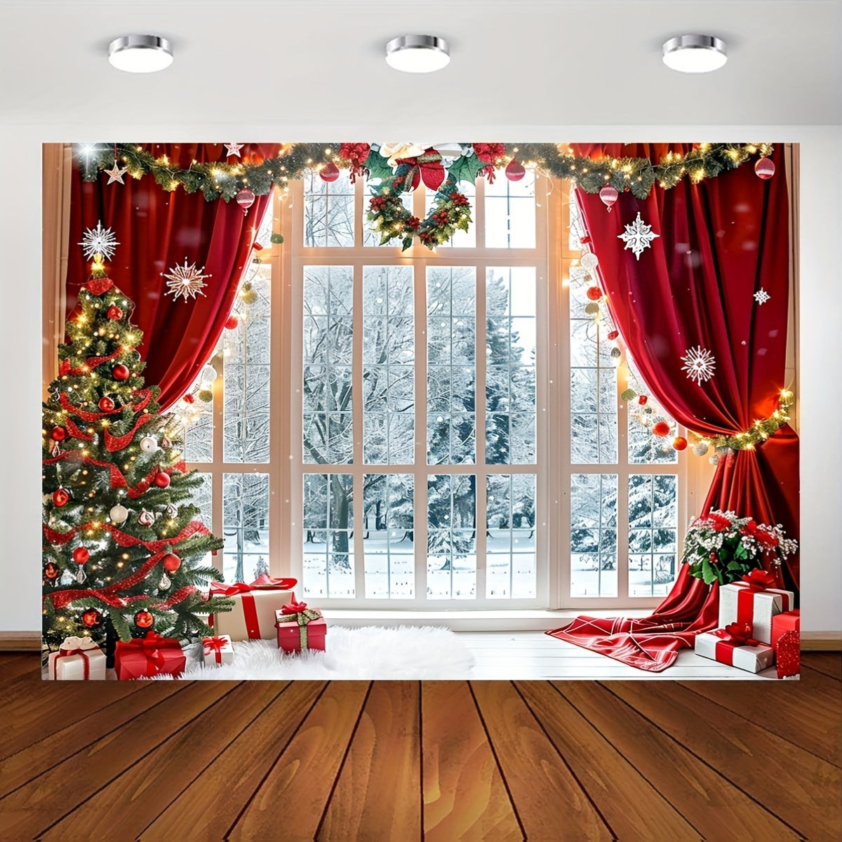 Christmas Holiday Backdrop Banner - Polyester Winter Snow Scene for Photography, Multipurpose Xmas Tree and Decorations Party Background, No Electricity Required, Seasonal Fall and Winter Decor - 1PC