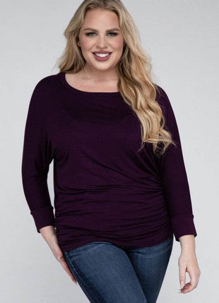 Plus Luxe Rayon Boat Neck 3/4 Sleeve Top - MimiStylez