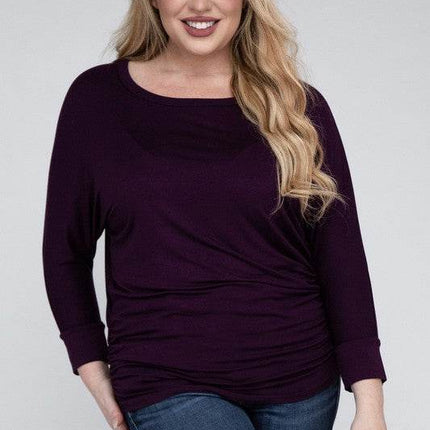 Plus Luxe Rayon Boat Neck 3/4 Sleeve Top - MimiStylez