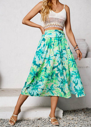 Slit Printed Midi Skirt - MimiStylez