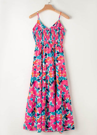 Printed V-Neck Maxi Cami Dress - MimiStylez