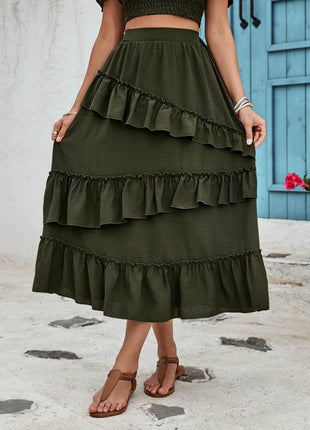 Ruffled Elastic Waist Midi Skirt - MimiStylez