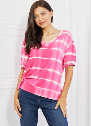Yelete Full Size Oversized Fit V-Neck Striped Top - MimiStylez