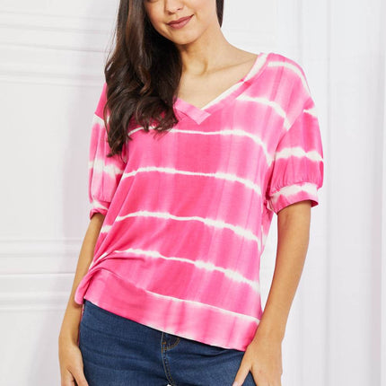 Yelete Full Size Oversized Fit V-Neck Striped Top - MimiStylez