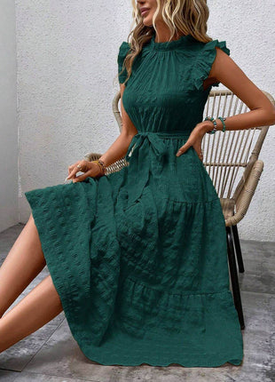 Tied Ruffled Cap Sleeve Midi Dress - MimiStylez