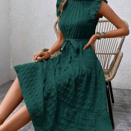 Tied Ruffled Cap Sleeve Midi Dress - MimiStylez