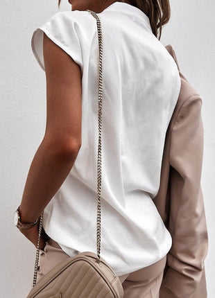 V-Neck Cap Sleeve Blouse - MimiStylez