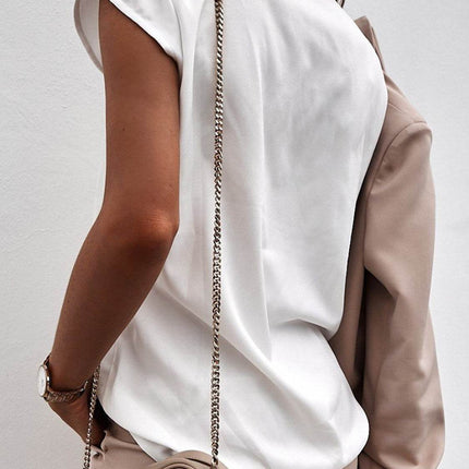 V-Neck Cap Sleeve Blouse - MimiStylez