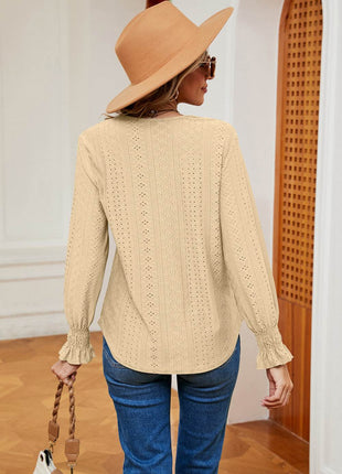 Contrast Flounce Sleeve Blouse - MimiStylez