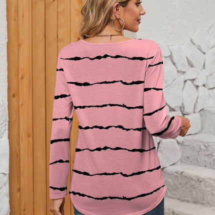 Printed Square Neck Long Sleeve Blouse - MimiStylez