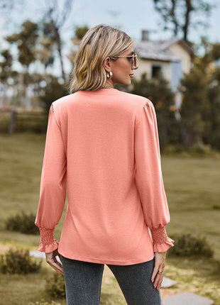 Notched Neck Flounce Sleeve Blouse - MimiStylez