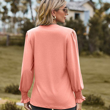 Notched Neck Flounce Sleeve Blouse - MimiStylez
