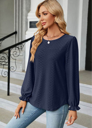 Round Neck Flounce Sleeve Blouse - MimiStylez
