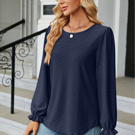 Round Neck Flounce Sleeve Blouse - MimiStylez