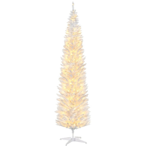 8FT Pre-Lit Pencil Noble Fir Christmas Tree With 300 Warm White LED Lights And 618 Tips