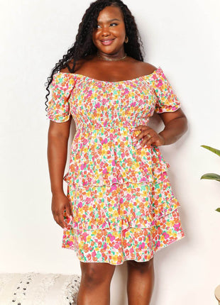 Smocked Sweetheart Neck Flounce Sleeve Mini Dress - MimiStylez